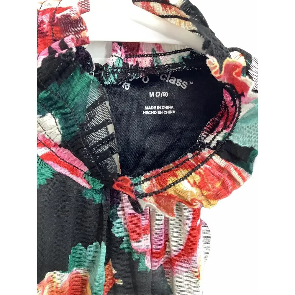 Art Class Floral Print Ruffled Blouse Medium 7/8